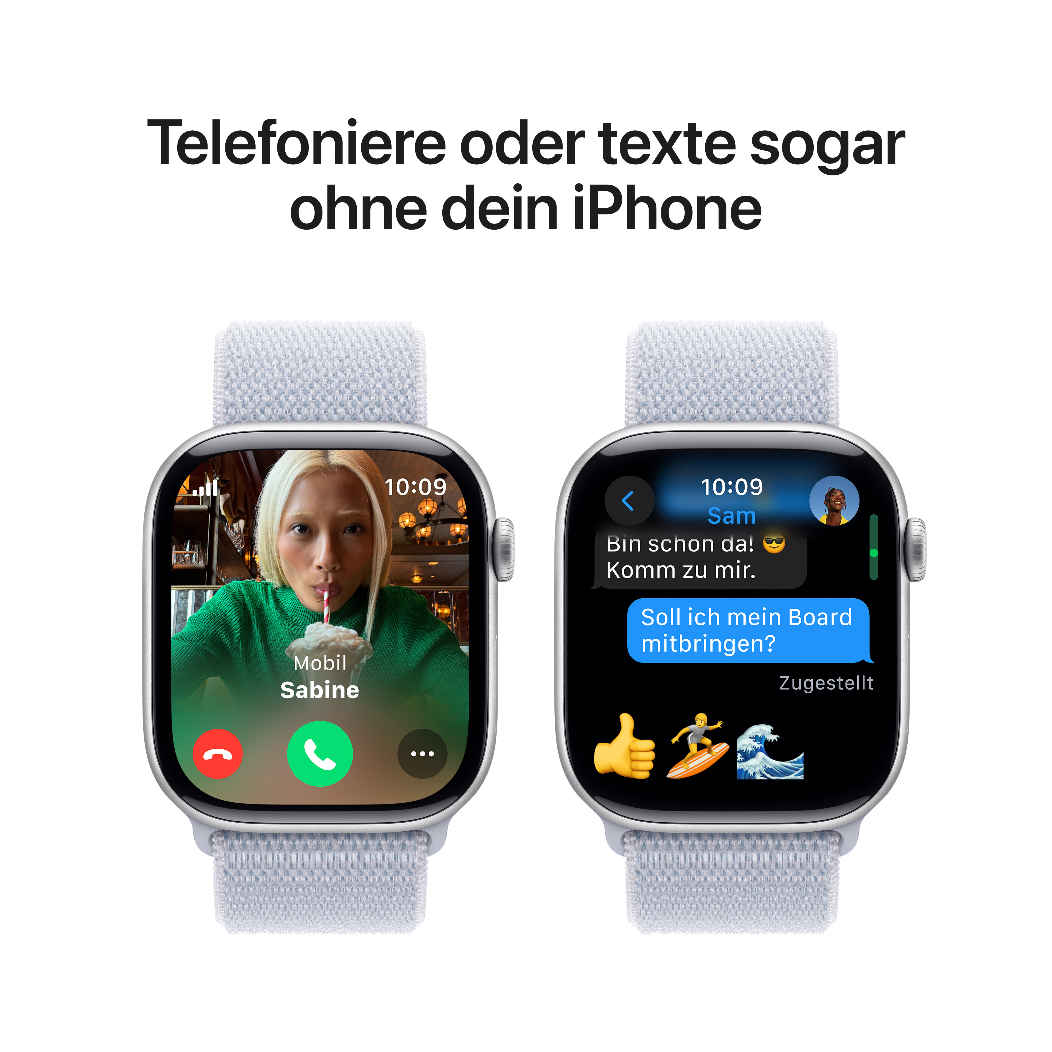Apple Watch Series 10 GPS + Cellular 46mm Silber (Silver) Aluminium Gehäuse mit Blaue Wolke (Blue Cloud) Sport Loop