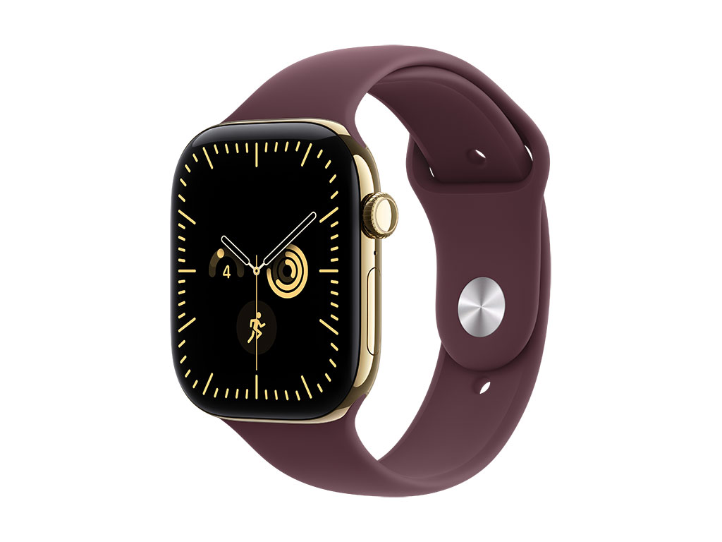 Apple Watch Series 12 GPS + Cellular 46mm Titangehäuse Brillantgold, Sportarmband Burgunder - M/L