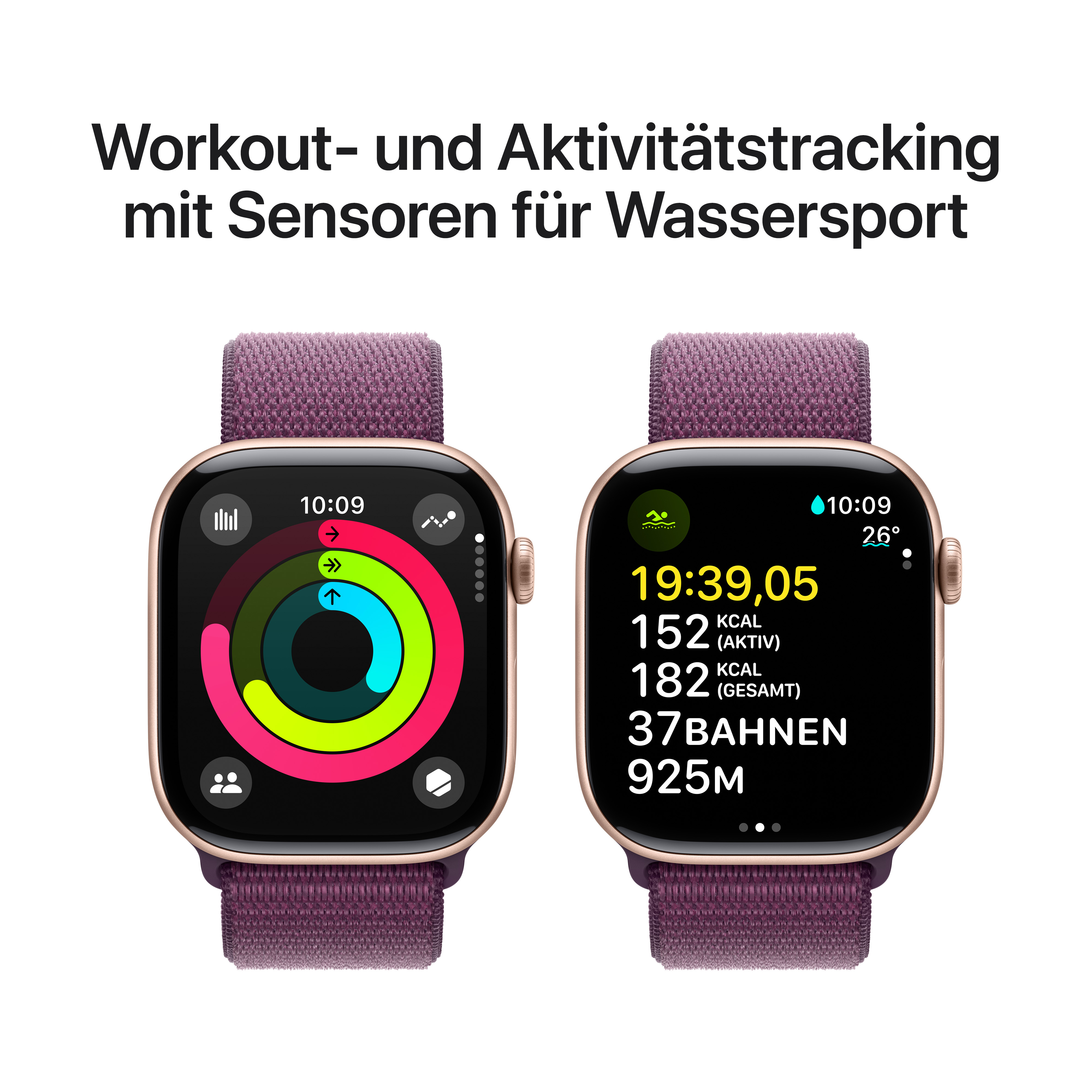 Apple Watch Series 10 GPS + Cellular 46mm Roségold (Rose Gold) Aluminium Gehäuse mit Pflaume (Plum) Sport Loop
