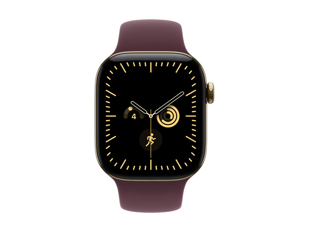 Apple Watch Series 12 GPS + Cellular 42mm Titangehäuse Brillantgold, Sportarmband Burgunder - S/M