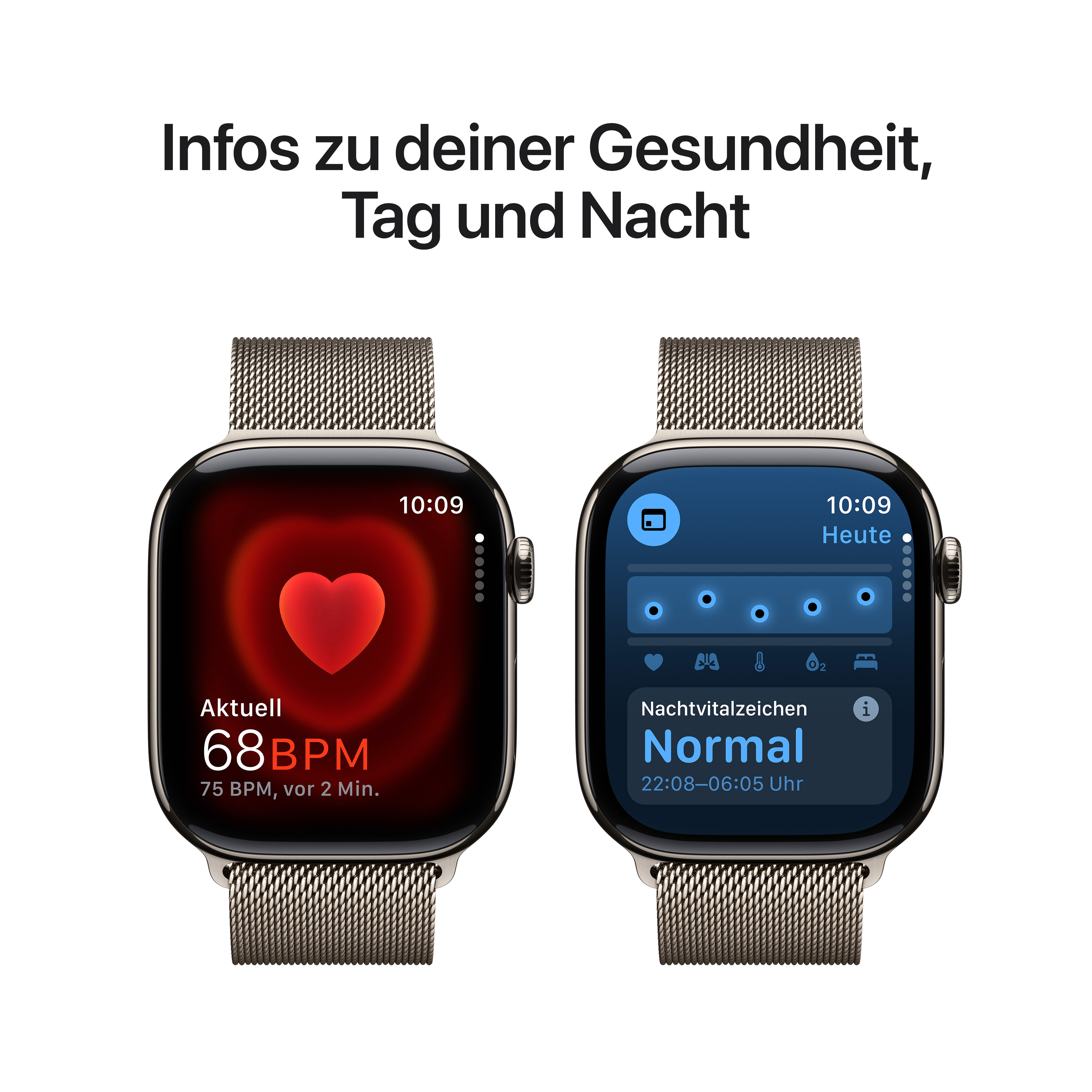 Apple Watch Series 10 GPS + Cellular 46mm Natur (Natural) Titanium Gehäuse mit Natur (Natural) Milanese Loop - S/M