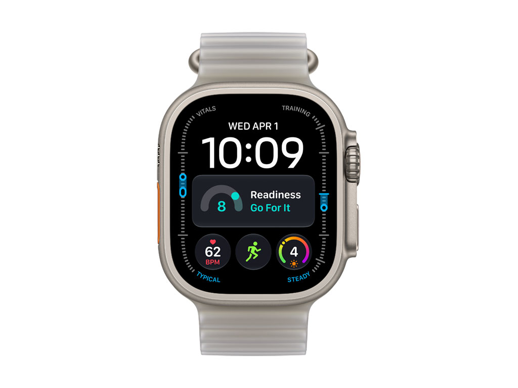 Apple Watch Ultra 4 GPS + Cellular 49mm Titangehäuse Natur, Ocean Armband Halbtransparentes Grau