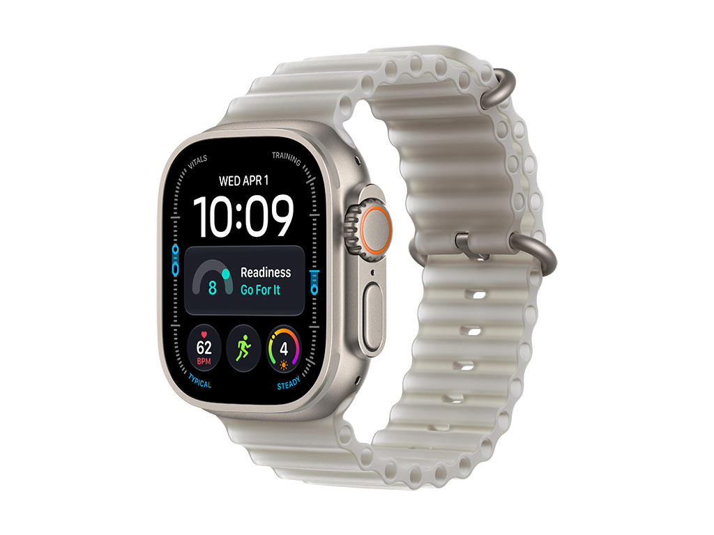 Apple Watch Ultra 4 GPS + Cellular 49mm Titangehäuse Natur, Ocean Armband Halbtransparentes Grau