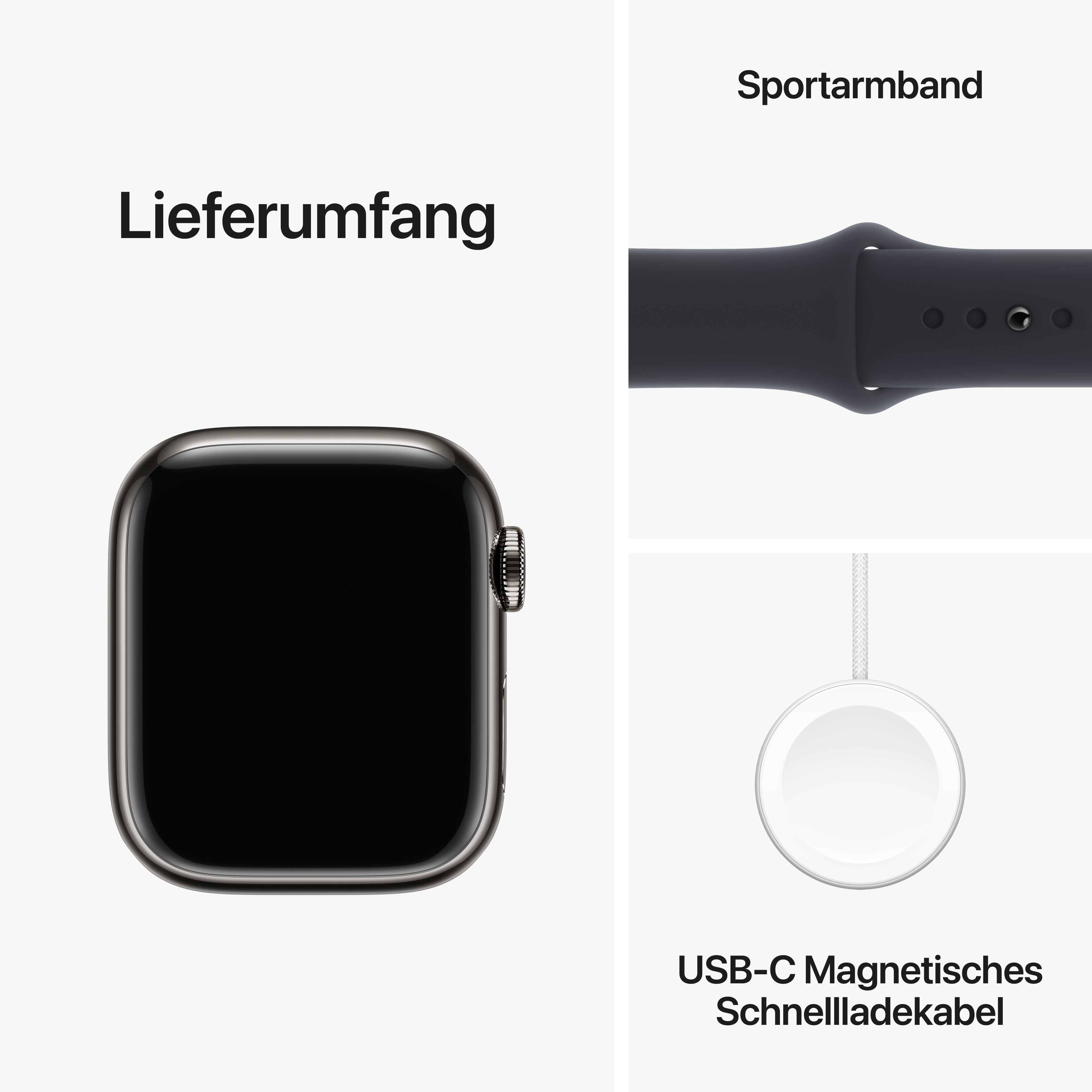 Apple Watch Series 9 GPS + Cellular 41mm Graphite Edelstahl Case mit Midnight Sportband - M/L