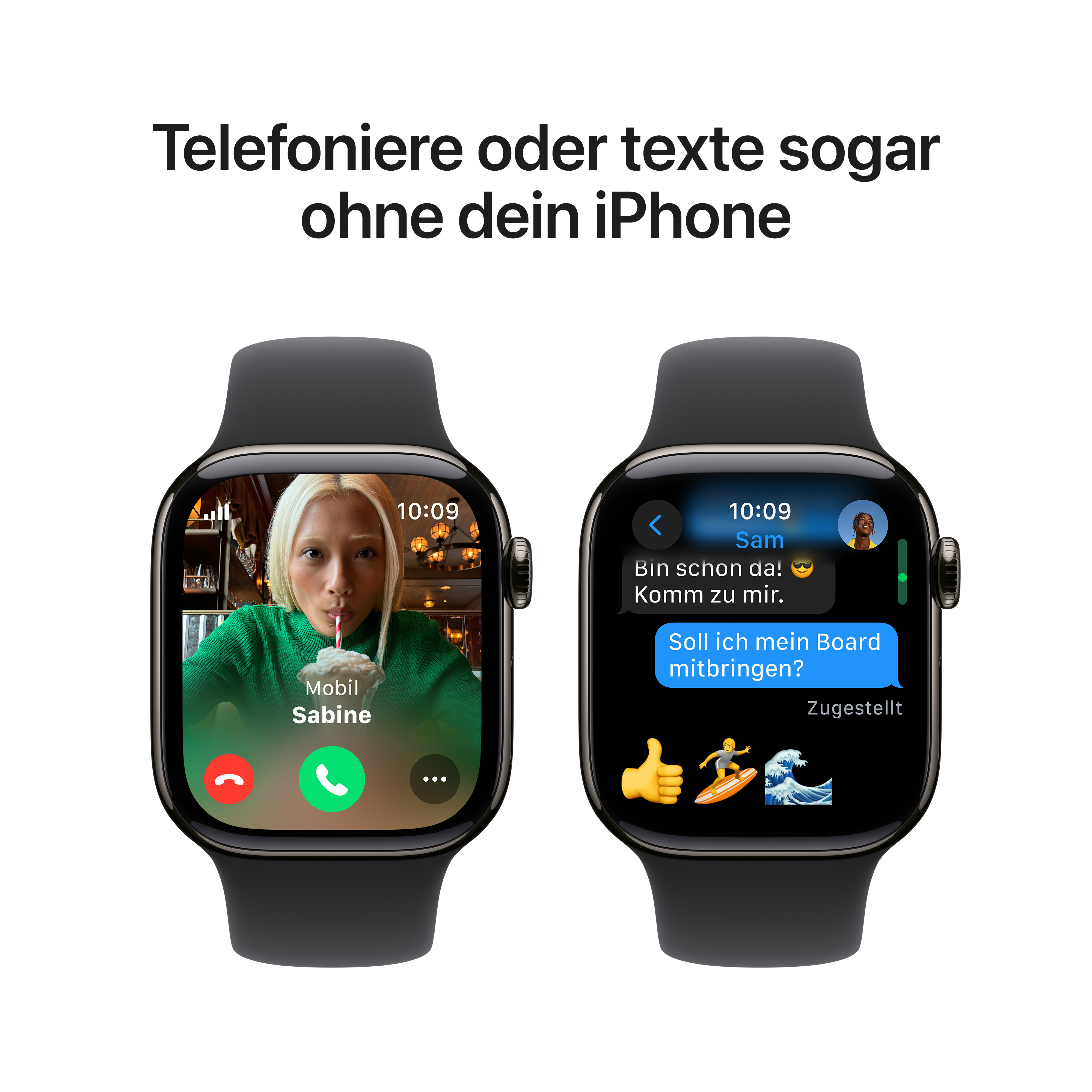 Apple Watch Series 10 GPS + Cellular 42mm Schiefer (Slate) Titanium Gehäuse mit Schwarz (Black) Sport Band - M/L