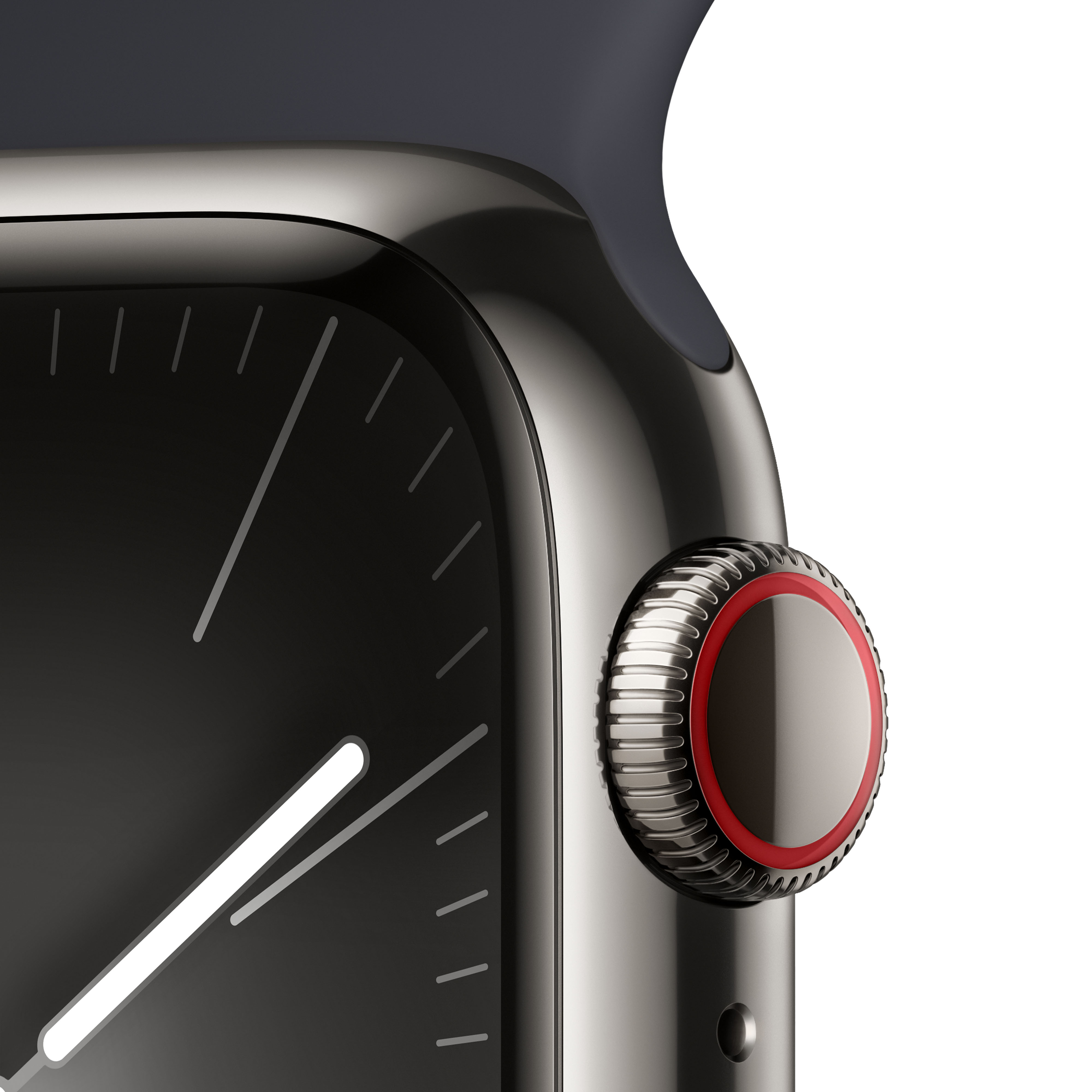 Apple Watch Series 9 GPS + Cellular 41mm Graphite Edelstahl Case mit Midnight Sportband - M/L