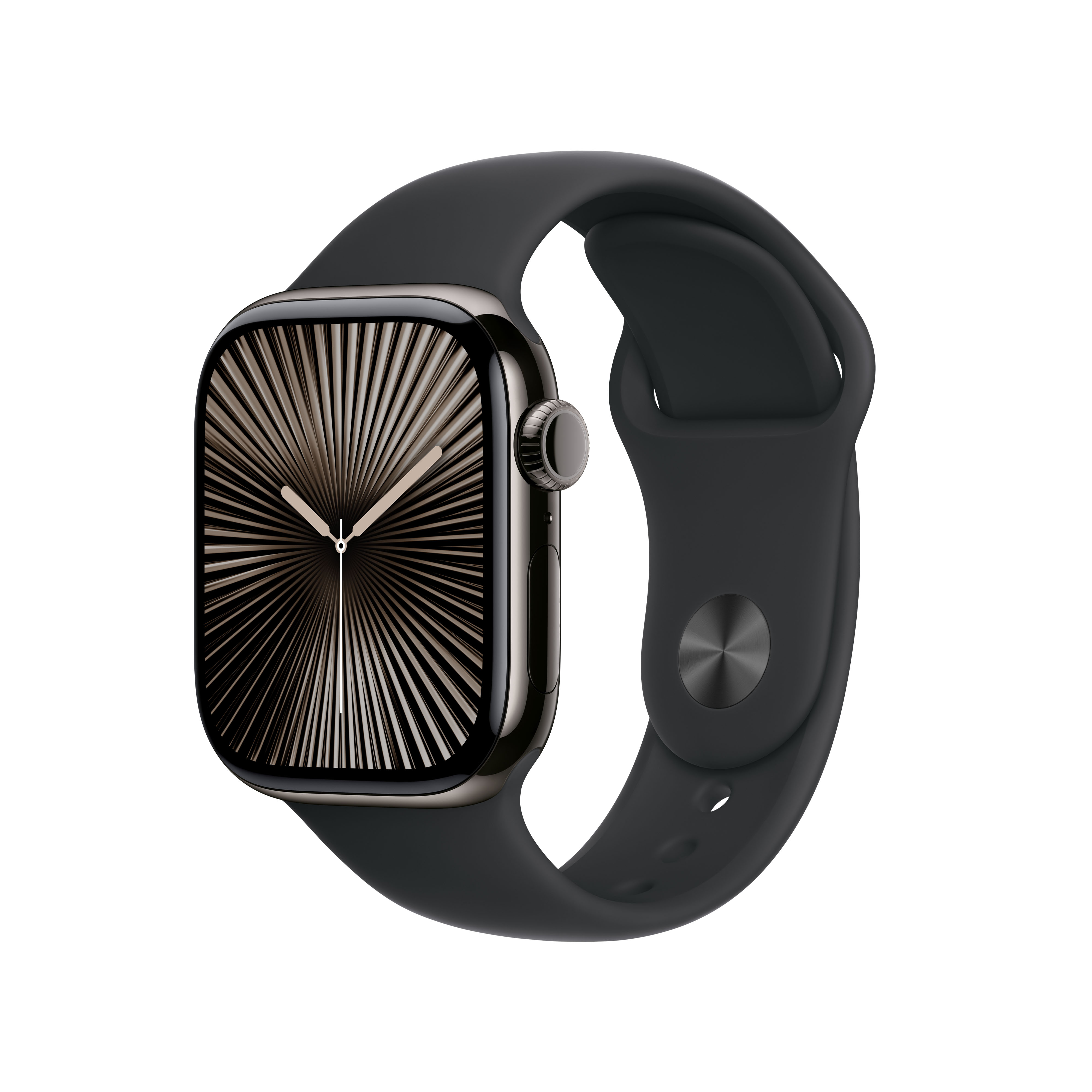 Apple Watch Series 10 GPS + Cellular 42mm Schiefer (Slate) Titanium Gehäuse mit Schwarz (Black) Sport Band - M/L
