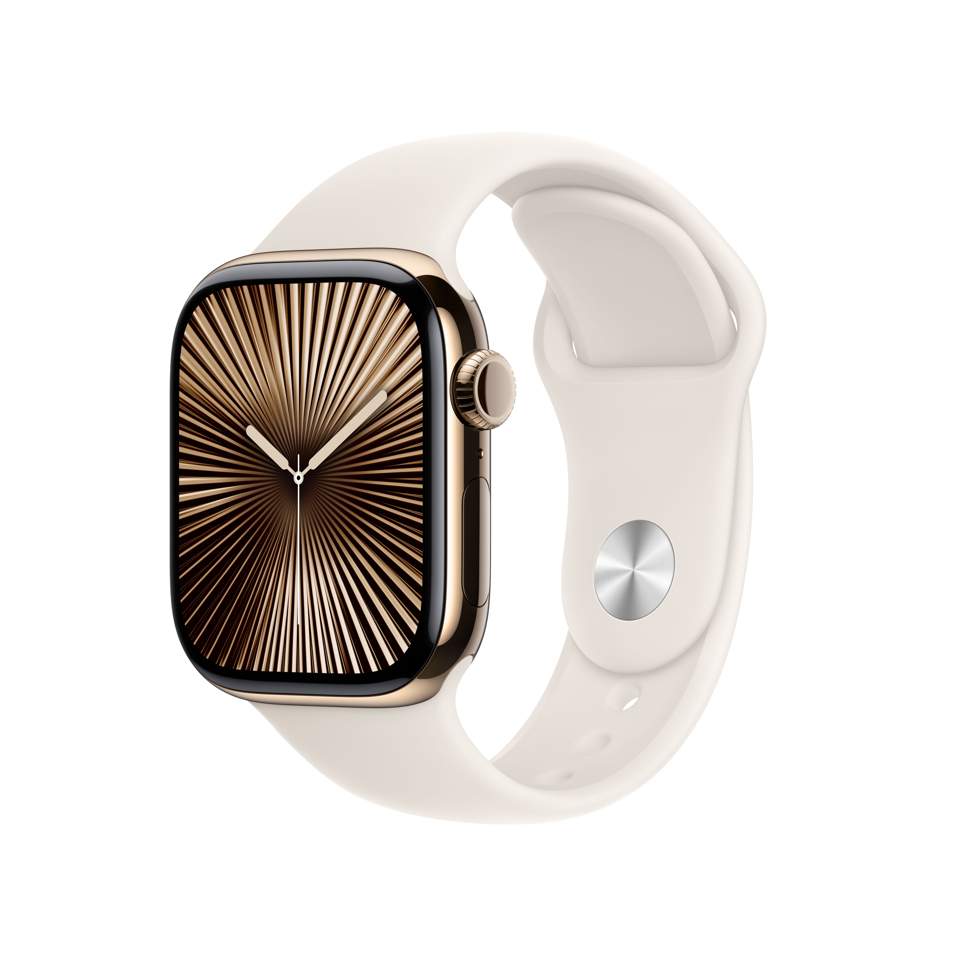 Apple Watch Series 10 GPS + Cellular 42mm Gold Titanium Gehäuse mit Polarstern (Starlight) Sport Band - M/L