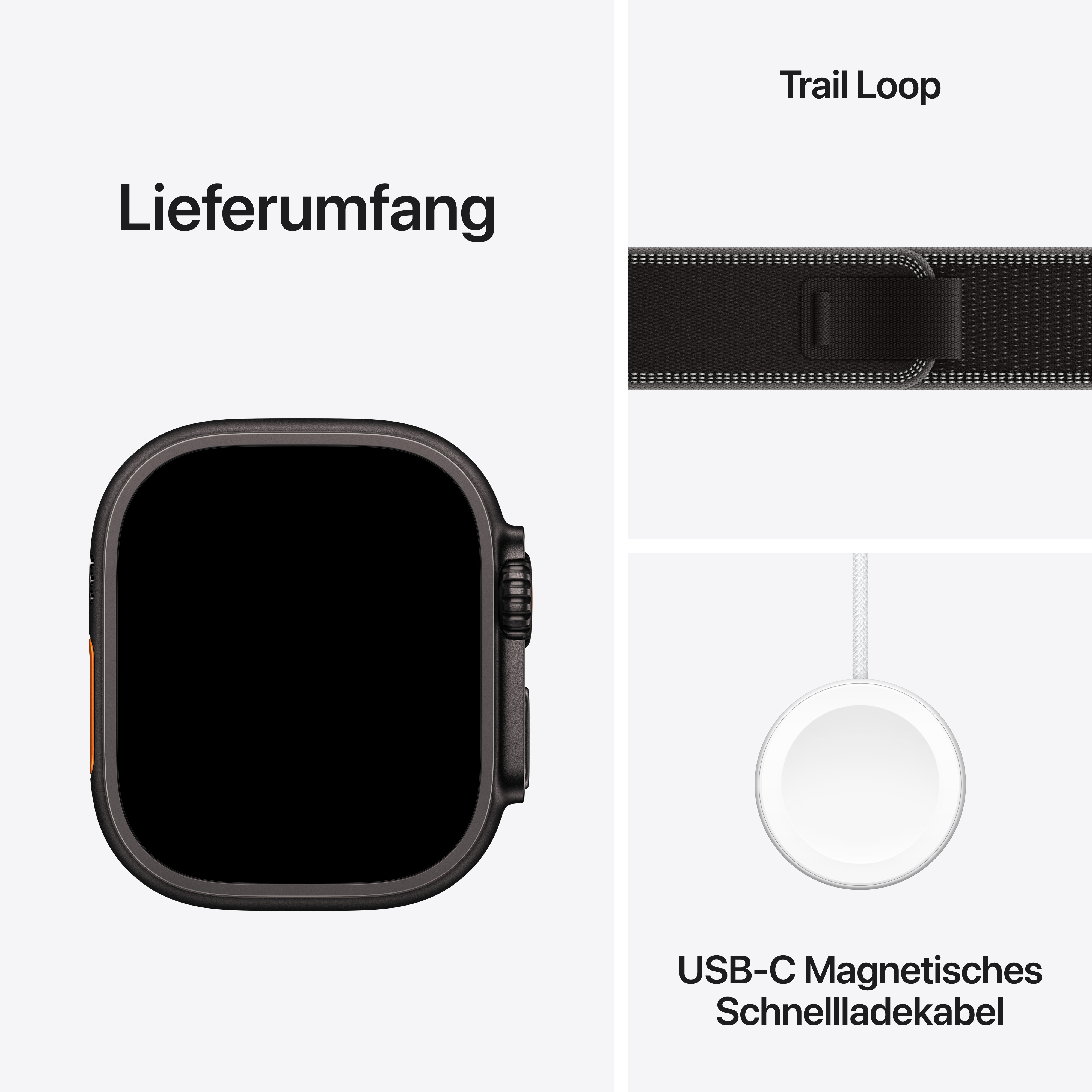Apple Watch Ultra 3 GPS + Cellular 49mm Schwarz (Black) Titan Gehäuse mit Schwarz/Kohlegrau Trail Loop - M/L