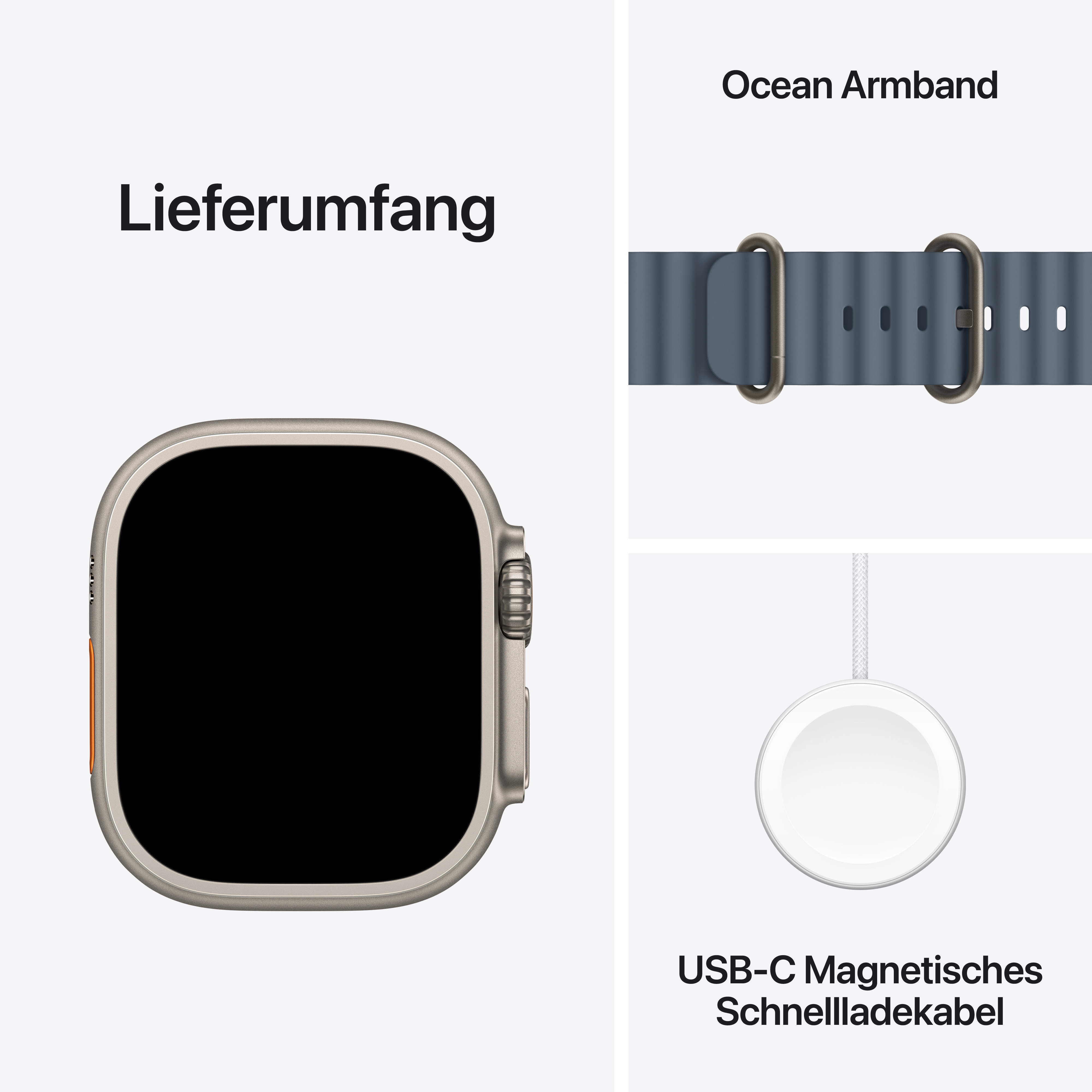 Apple Watch Ultra 3 GPS + Cellular 49mm Natur (Natural) Titan Gehäuse mit Maritimblau (Anchor Blue) Ocean Armband