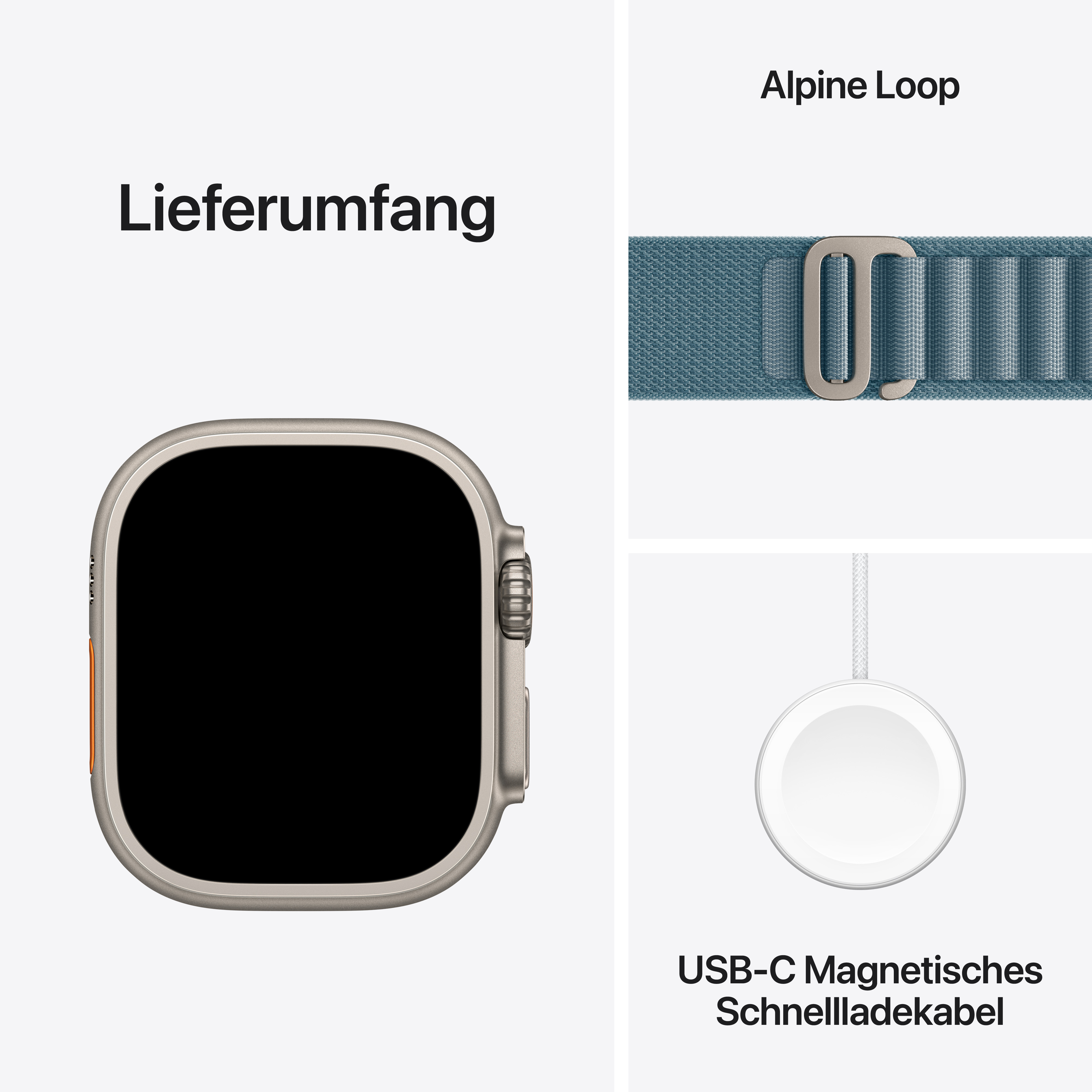 Apple Watch Ultra 3 GPS + Cellular 49mm Natur (Natural) Titan Gehäuse mit Hellblau (Light Blue) Alpine Loop - Large