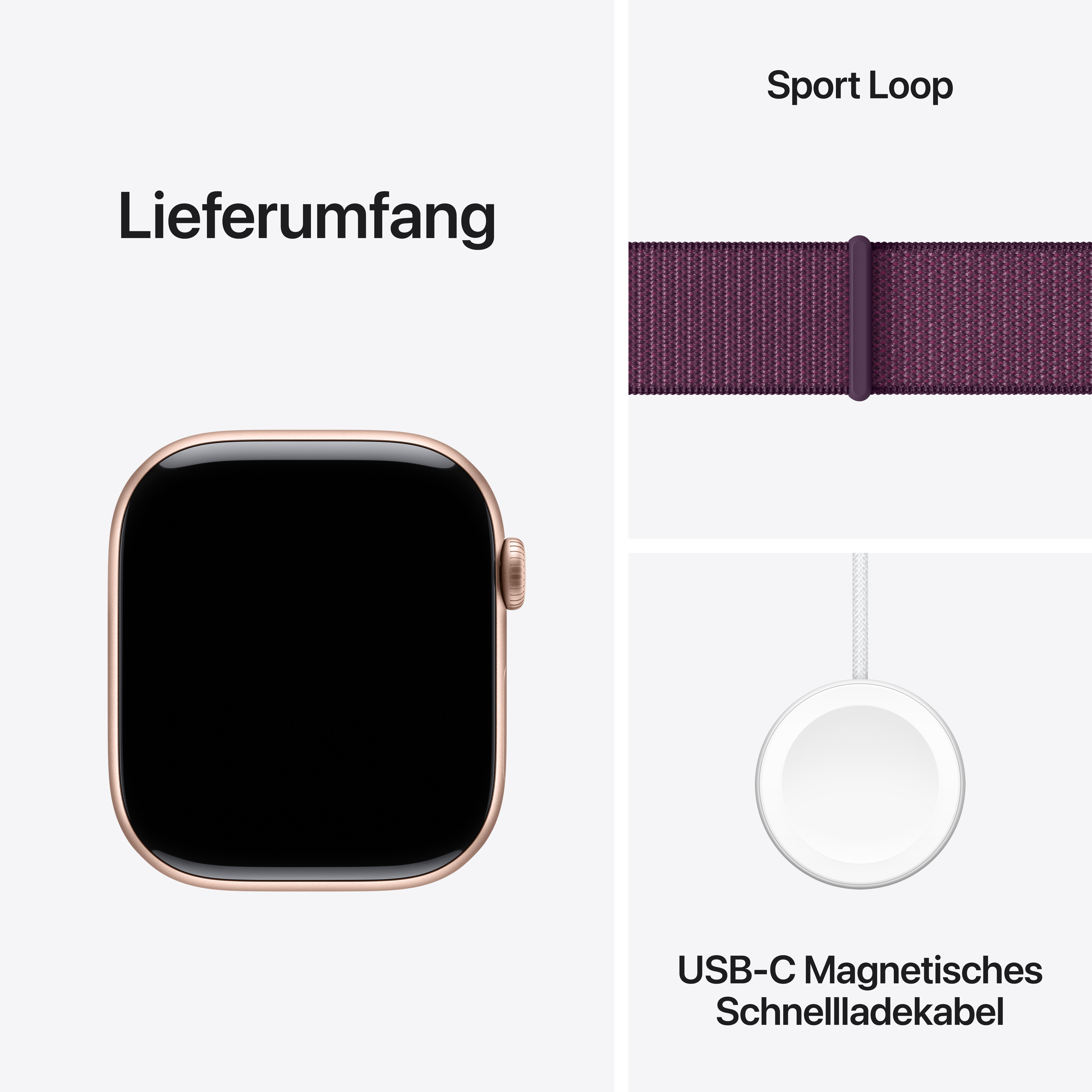 Apple Watch Series 10 GPS + Cellular 46mm Roségold (Rose Gold) Aluminium Gehäuse mit Pflaume (Plum) Sport Loop