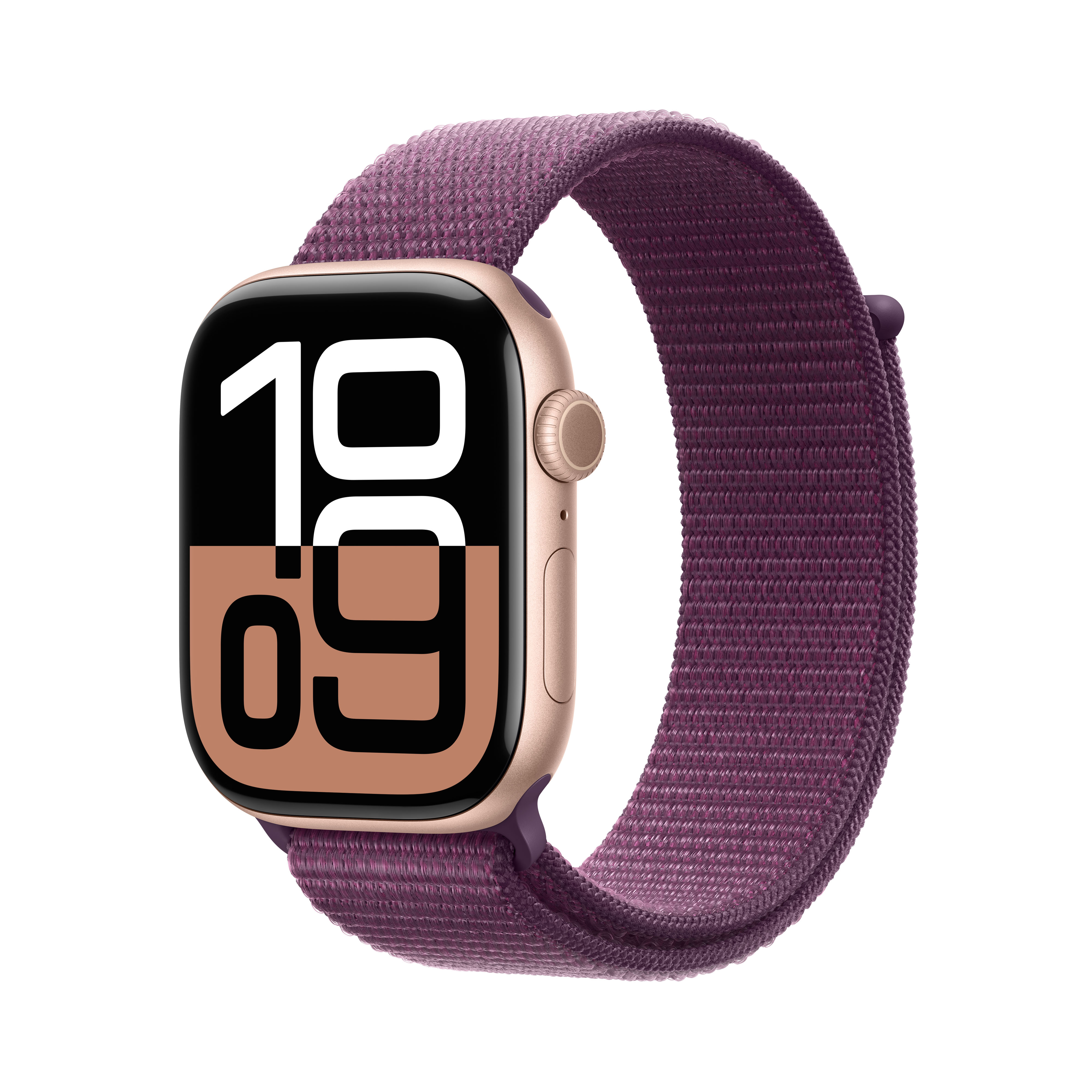 Apple Watch Series 10 GPS + Cellular 46mm Roségold (Rose Gold) Aluminium Gehäuse mit Pflaume (Plum) Sport Loop