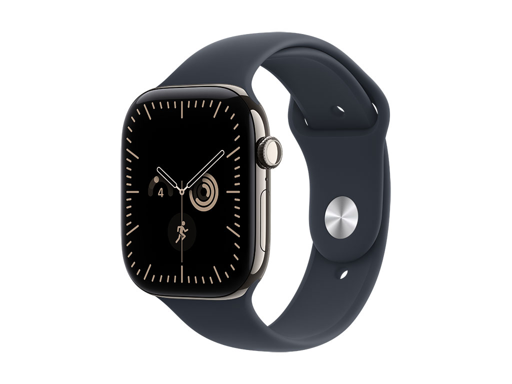 Apple Watch Series 12 GPS + Cellular 46mm Titangehäuse Natur, Sportarmband Navyblau - S/M