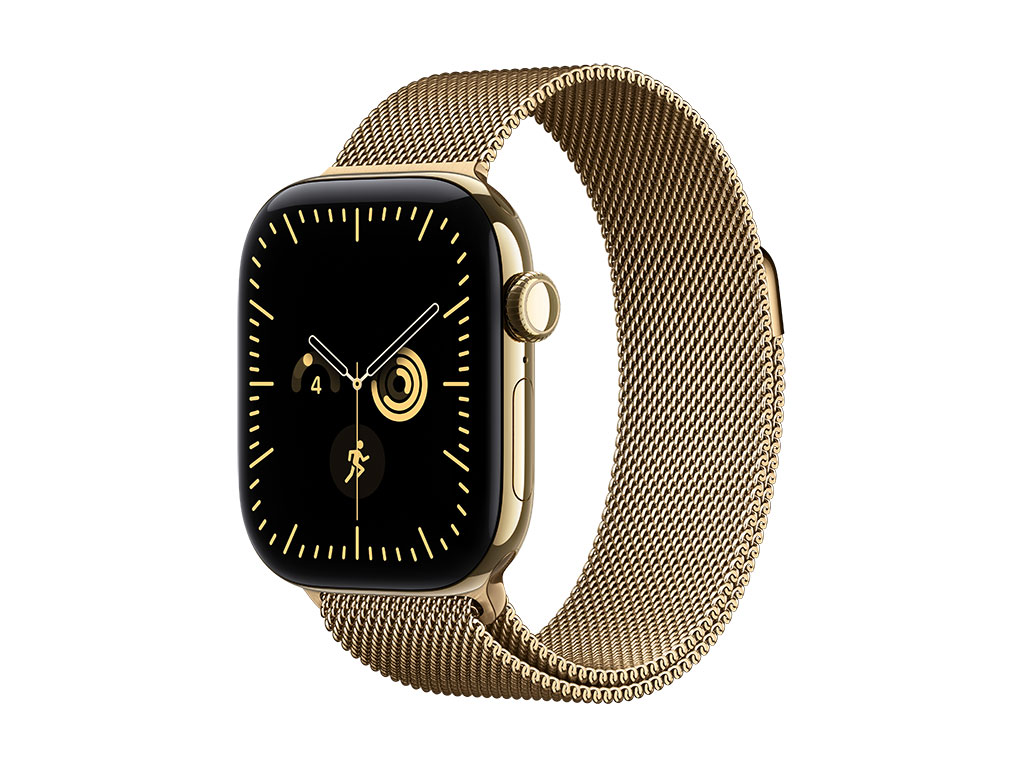 Apple Watch Series 12 GPS + Cellular 42mm Titangehäuse Brillantgold, Milanaise Armband Brillantgold