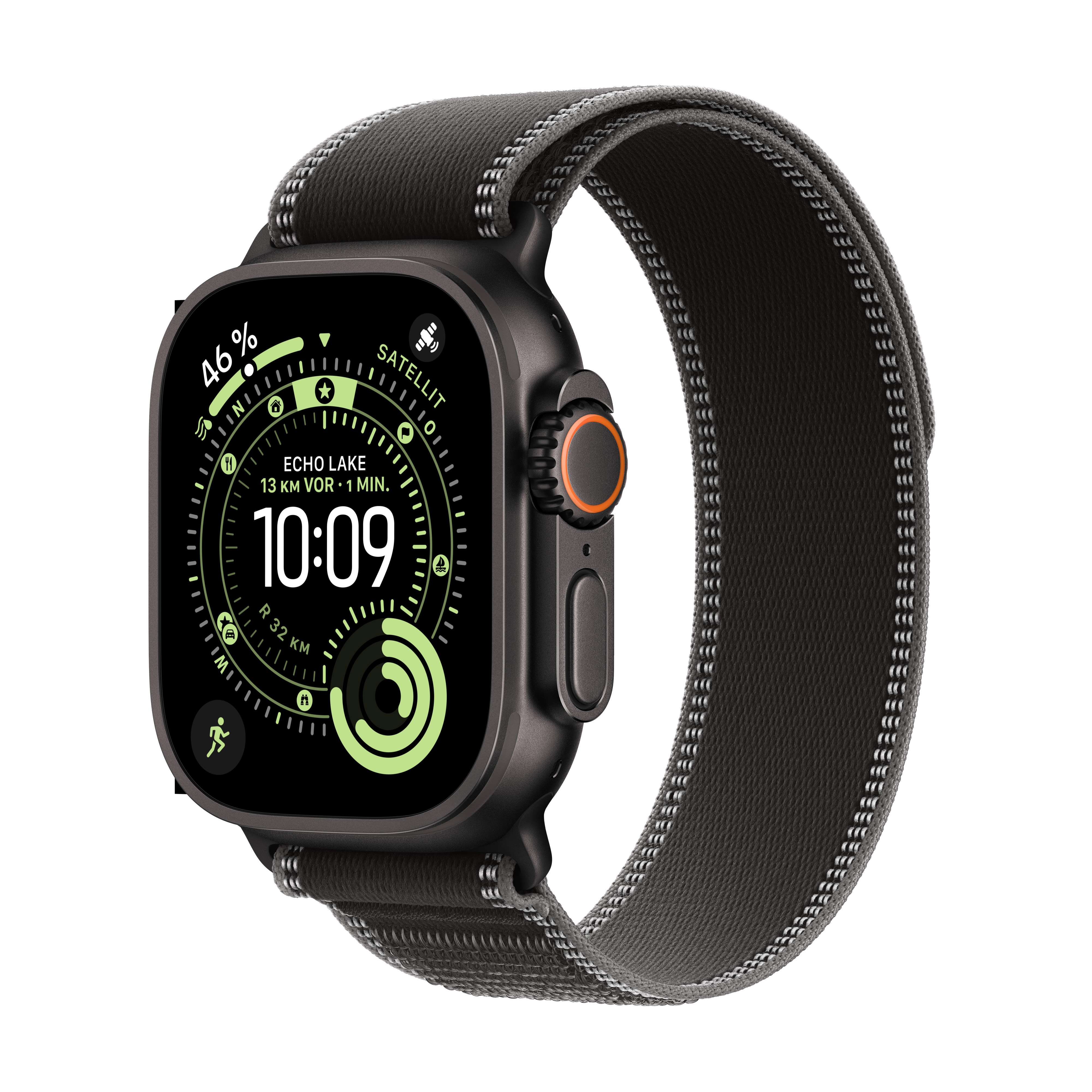 Apple Watch Ultra 3 GPS + Cellular 49mm Schwarz (Black) Titan Gehäuse mit Schwarz/Kohlegrau Trail Loop - S/M