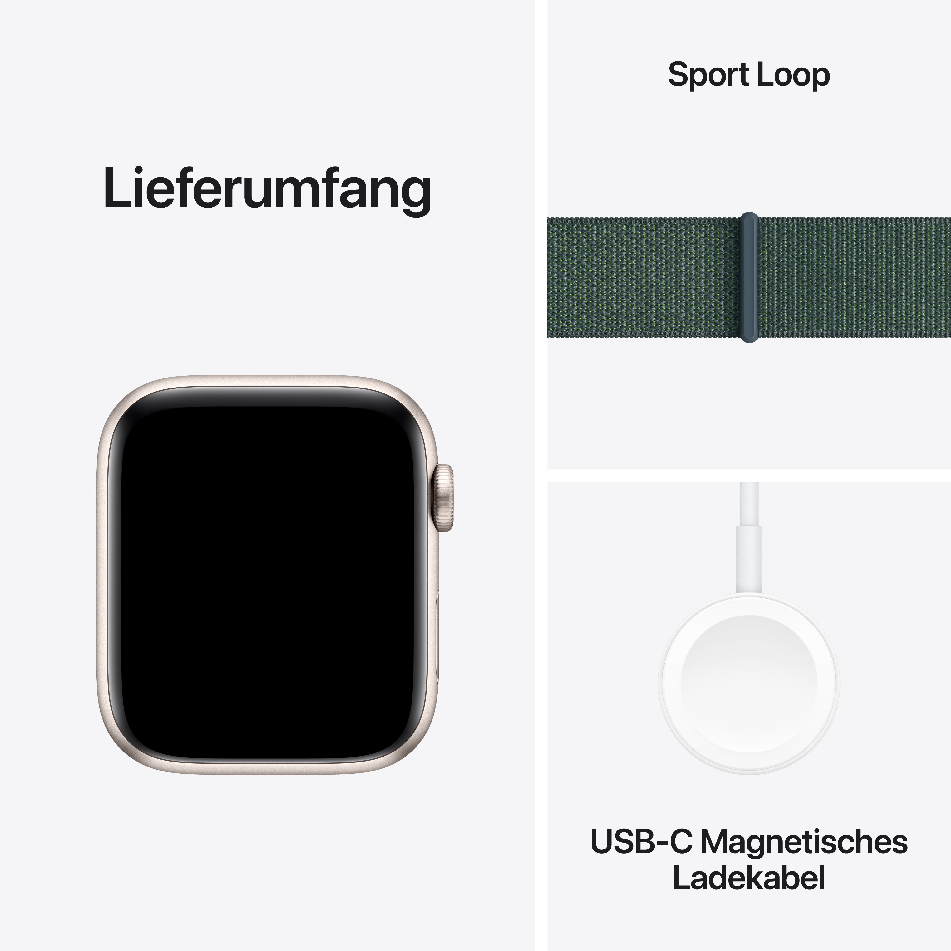 Apple Watch SE GPS + Cellular 44mm Polarstern (Starlight) Aluminium Gehäuse mit Seegrün (Lake Green) Sport Loop