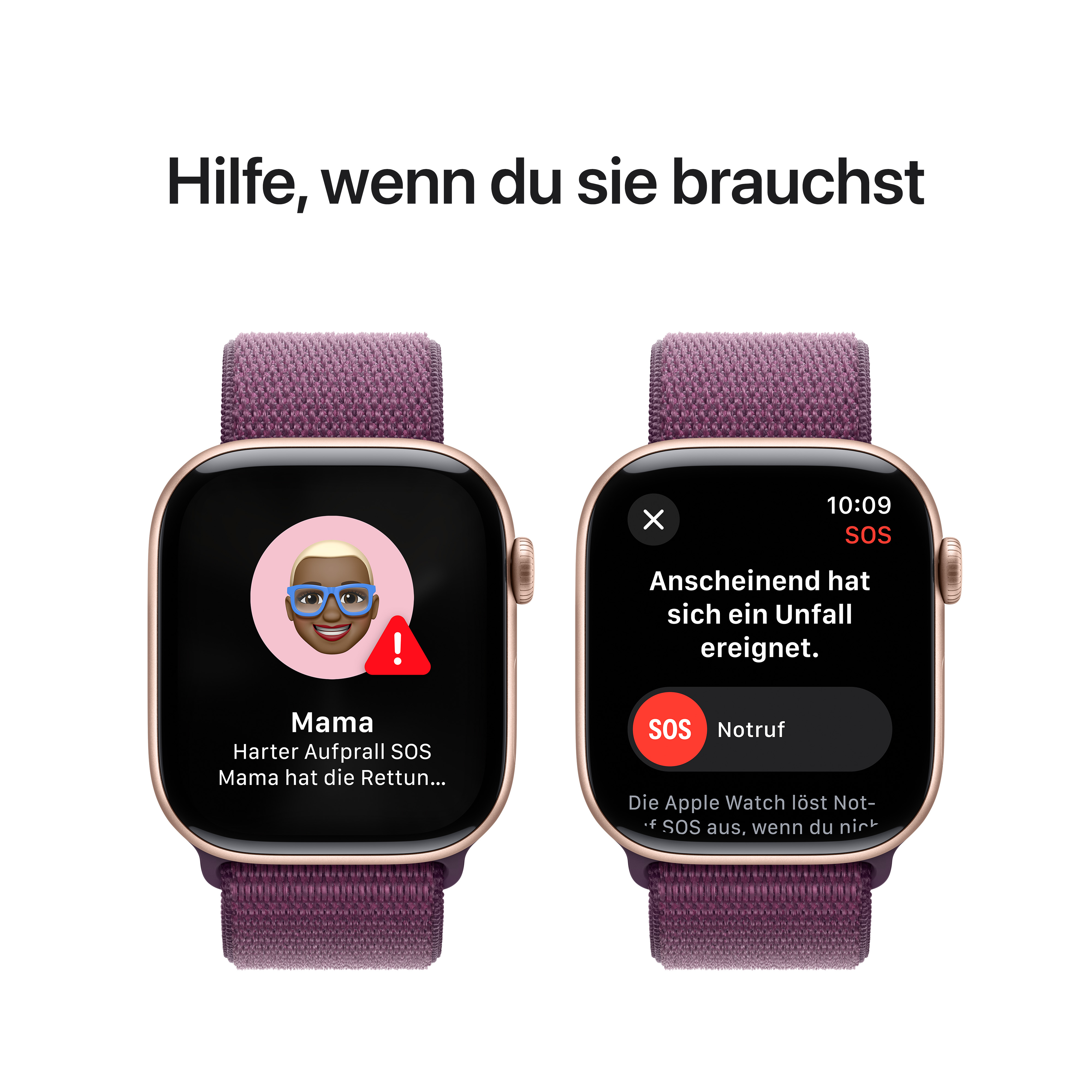 Apple Watch Series 10 GPS + Cellular 46mm Roségold (Rose Gold) Aluminium Gehäuse mit Pflaume (Plum) Sport Loop