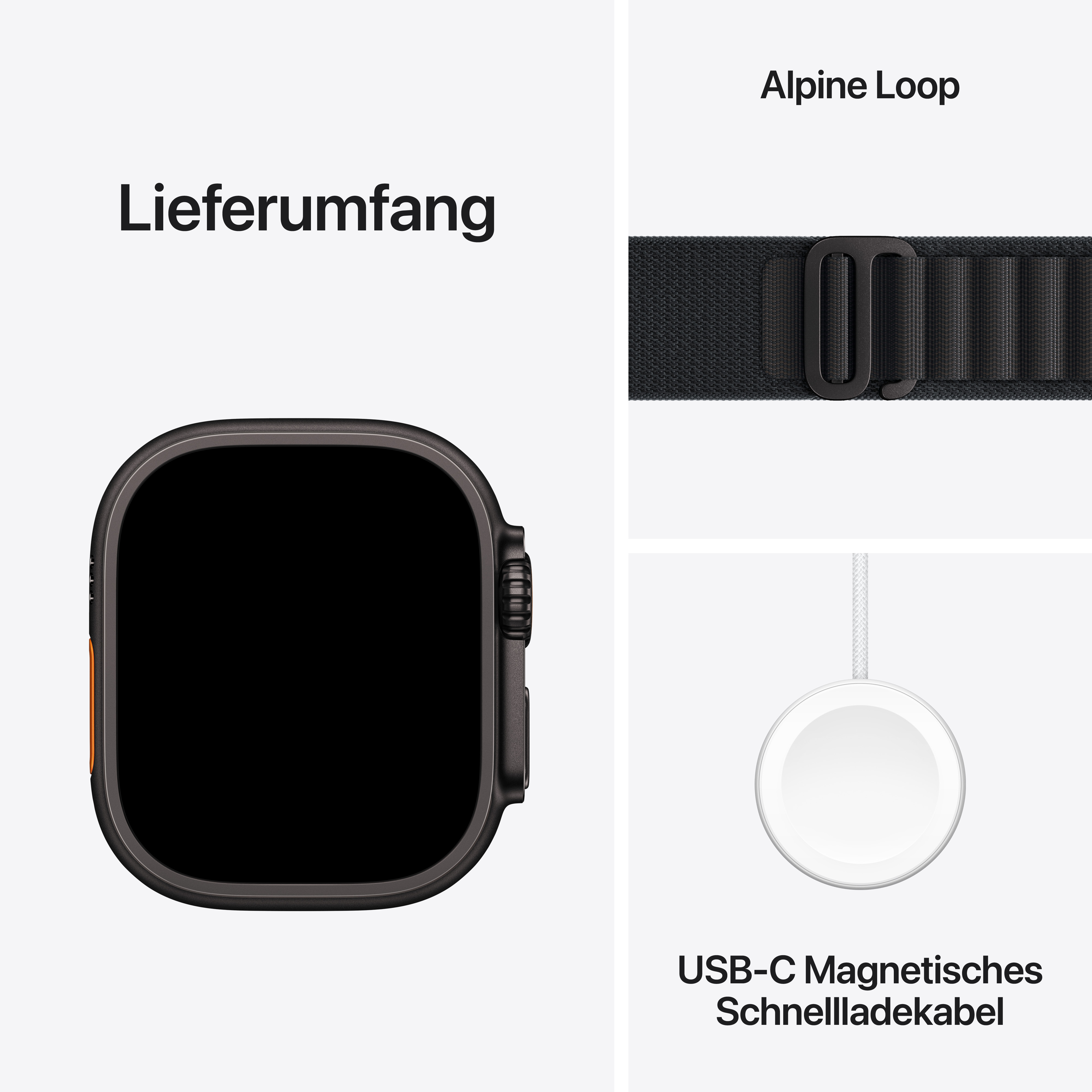 Apple Watch Ultra 3 GPS + Cellular 49mm Schwarz (Black) Titan Gehäuse mit Schwarz (Black) Alpine Loop - Small
