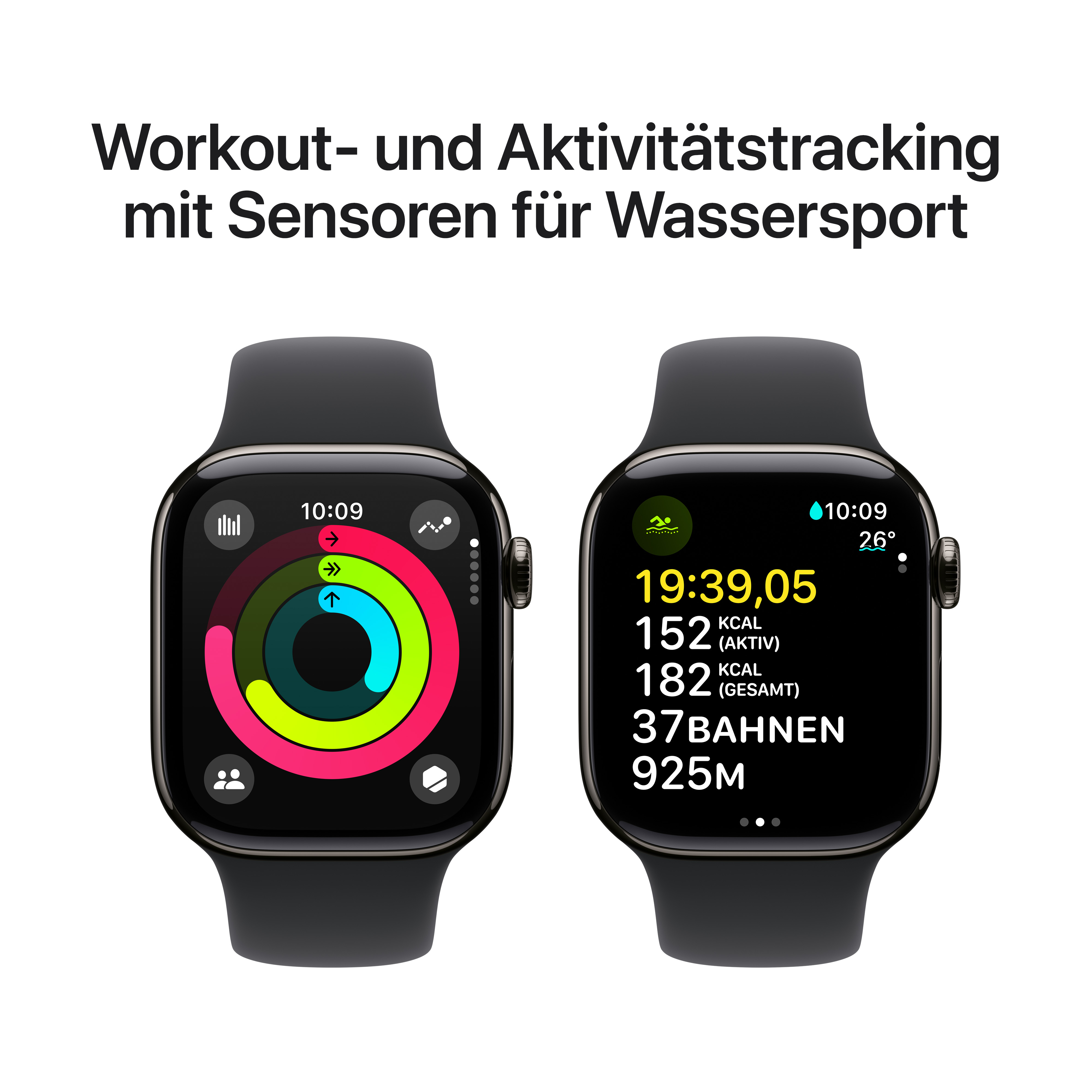Apple Watch Series 10 GPS + Cellular 42mm Schiefer (Slate) Titanium Gehäuse mit Schwarz (Black) Sport Band - M/L