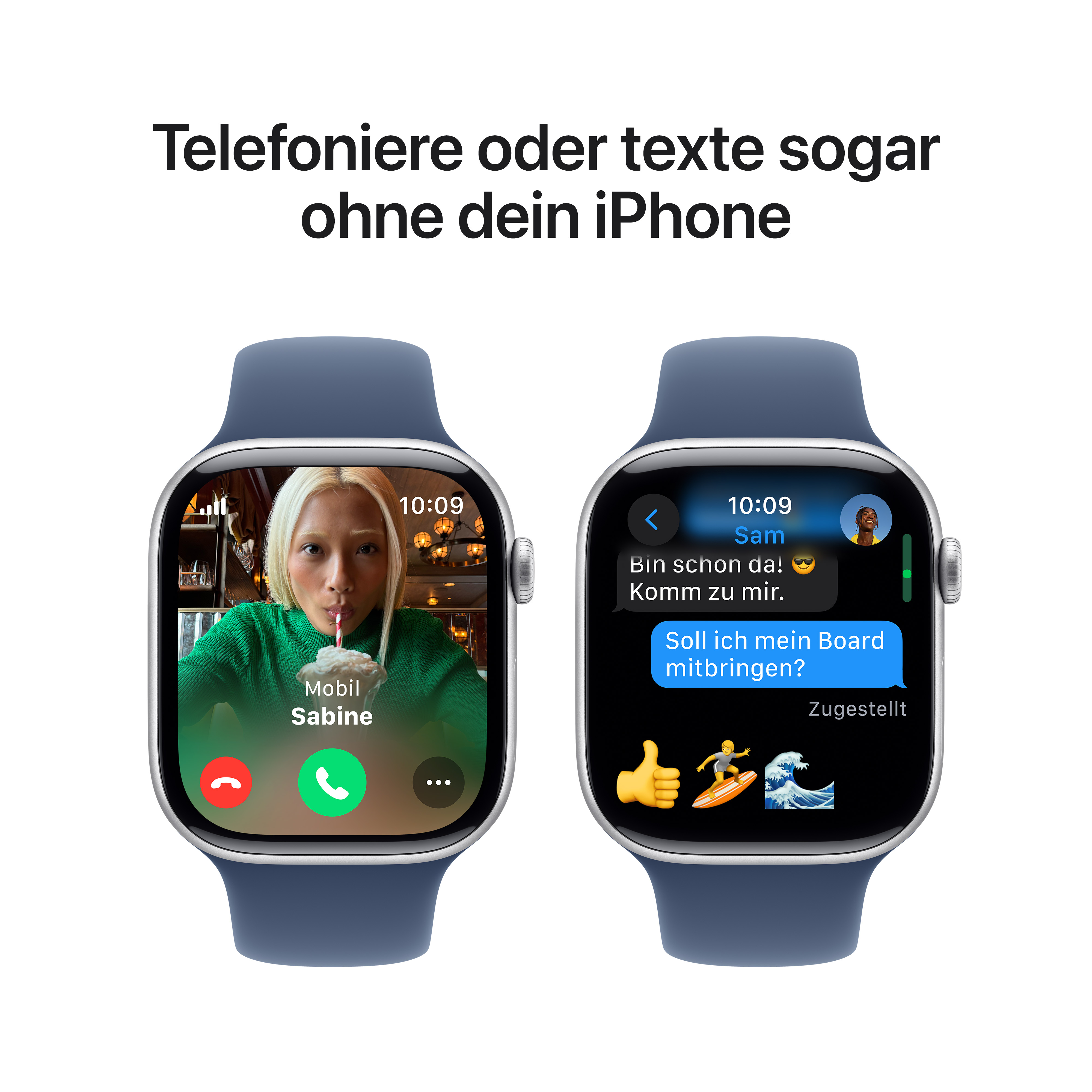 Apple Watch Series 10 GPS + Cellular 46mm Silber (Silver) Aluminium Gehäuse mit Denim Sport Band - S/M