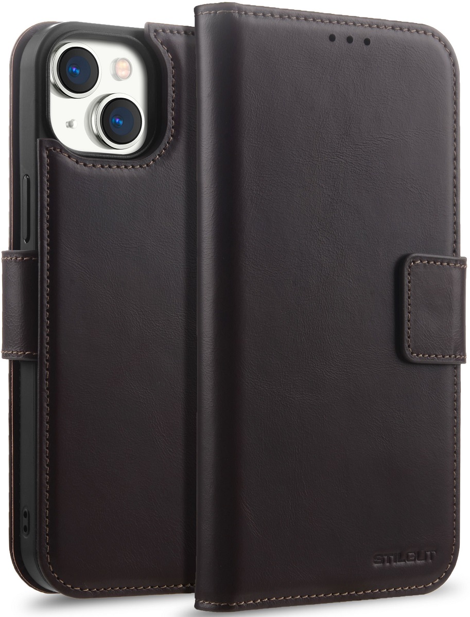 StilGut - iPhone 15 Plus Flip Cover Talis 2-in-1 mit Kartenfach Braun