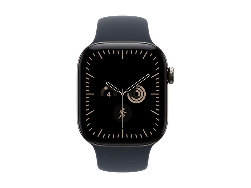 Apple Watch Series 12 GPS + Cellular 42mm Titangehäuse Natur, Sportarmband Navyblau - S/M
