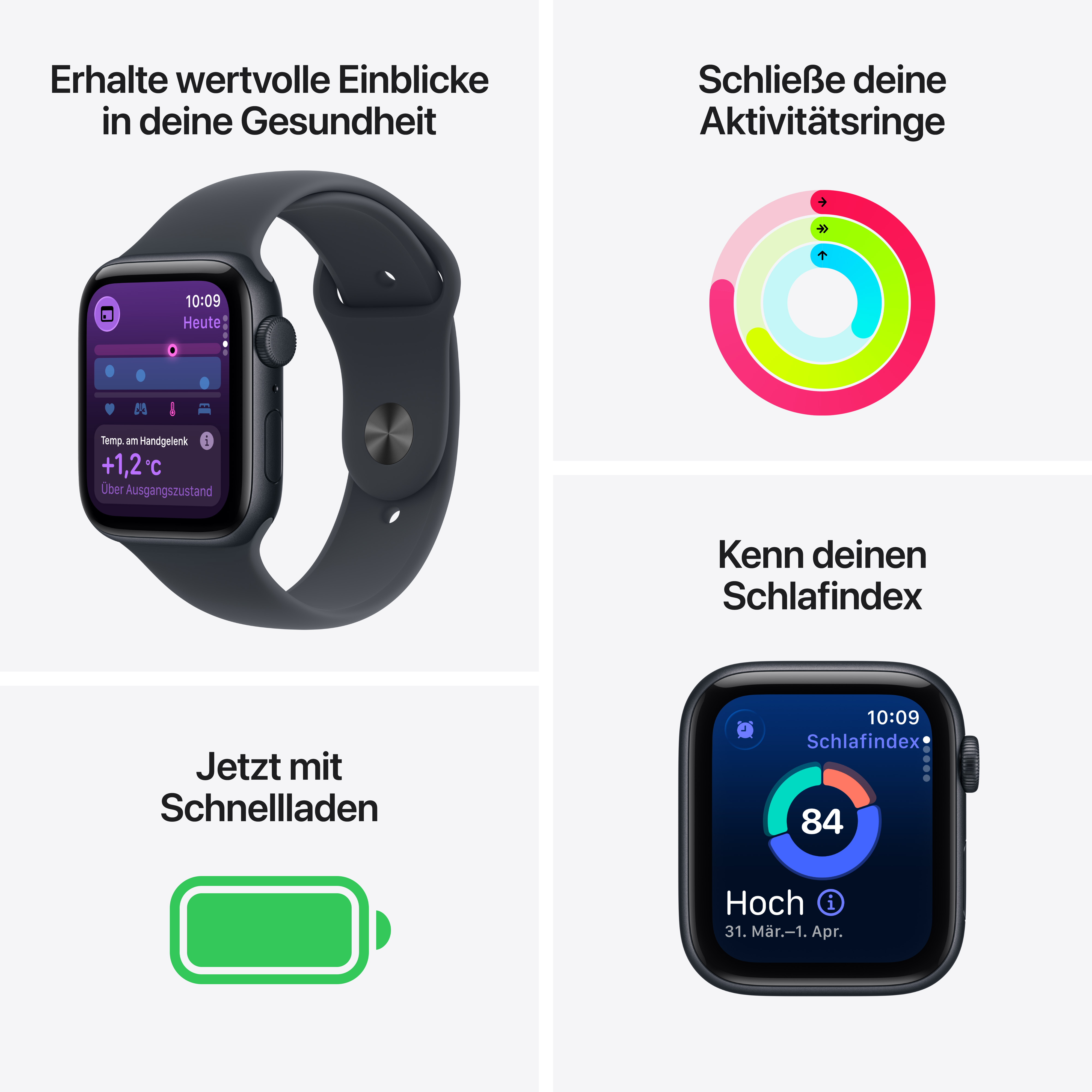 Apple Watch SE 3 GPS 44mm Mitternacht (Midnight) Aluminium Gehäuse mit Mitternacht (Midnight) Sport Band - M/L