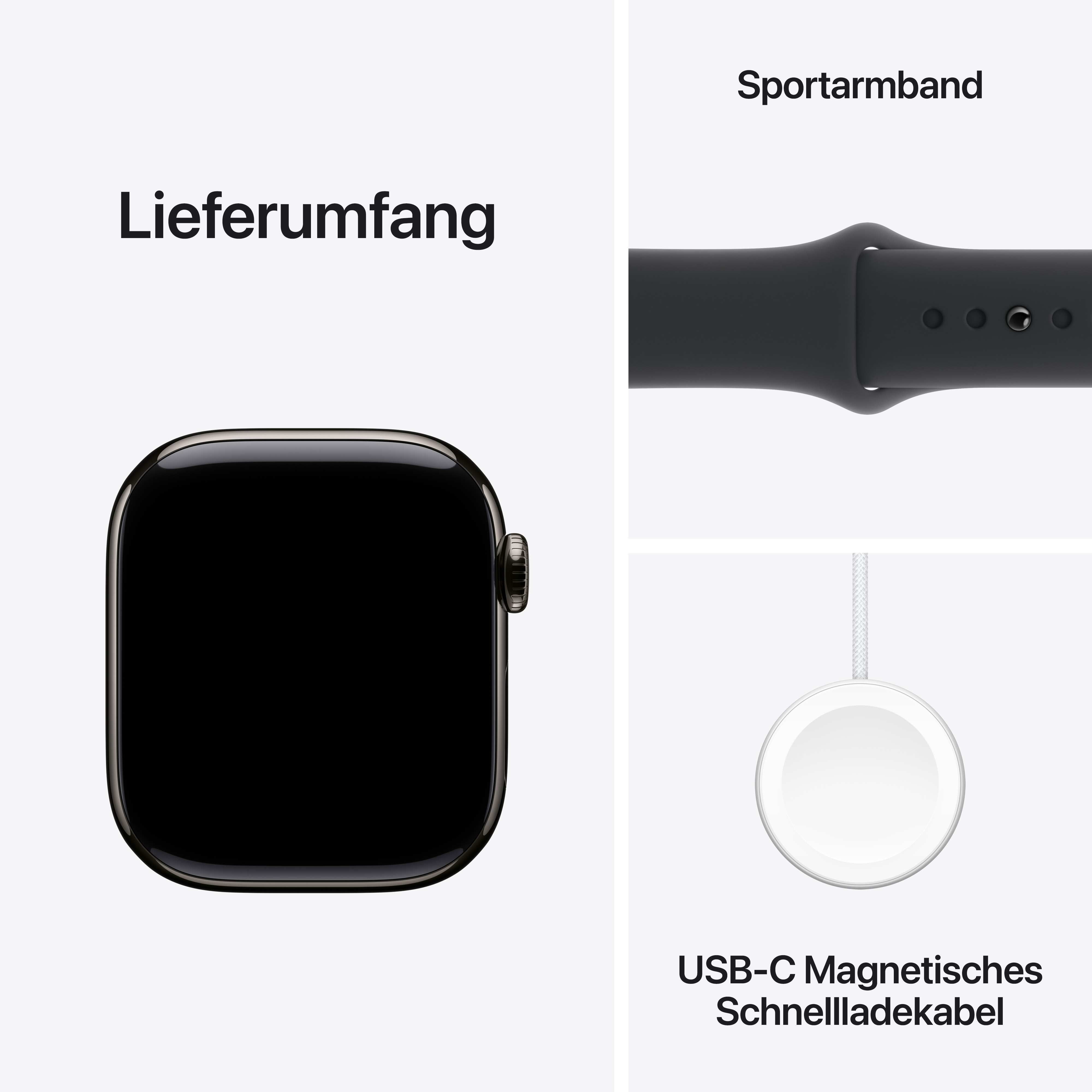 Apple Watch Series 10 GPS + Cellular 42mm Schiefer (Slate) Titanium Gehäuse mit Schwarz (Black) Sport Band - M/L